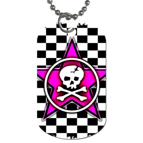 Pink Star Skull Checker Dog Tag (One Side) from ArtsNow.com Front