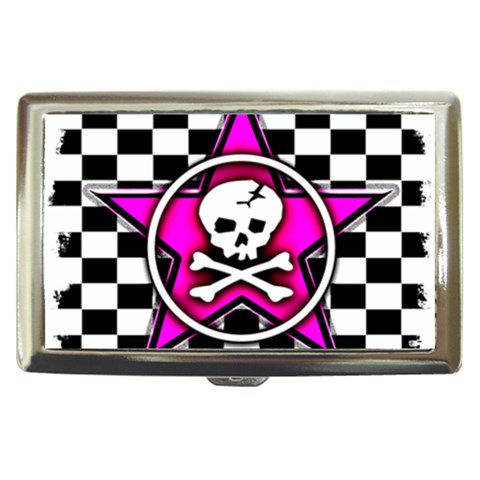 Pink Star Skull Checker Cigarette Money Case from ArtsNow.com Front