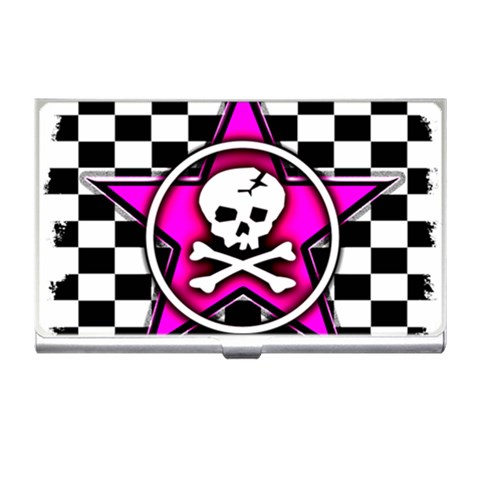 Pink Star Skull Checker Business Card Holder from ArtsNow.com Front