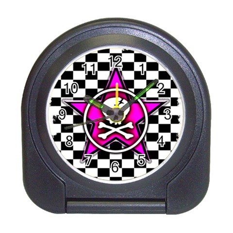 Pink Star Skull Checker Travel Alarm Clock from ArtsNow.com Front