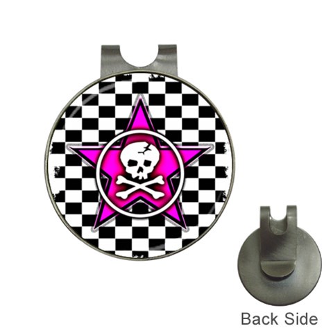 Pink Star Skull Checker Golf Ball Marker Hat Clip from ArtsNow.com Front