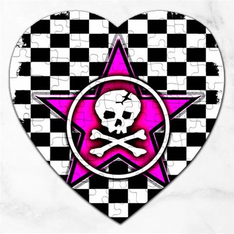 Pink Star Skull Checker Jigsaw Puzzle (Heart) from ArtsNow.com Front