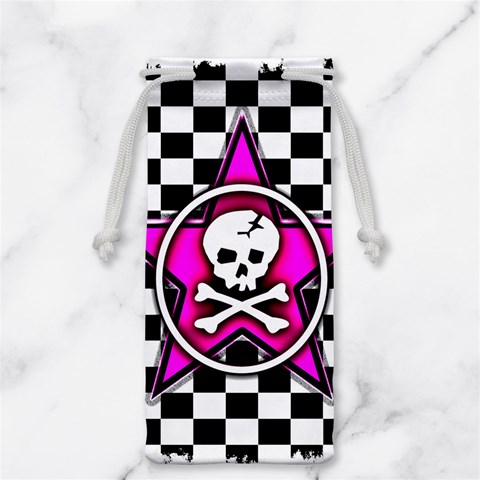 Pink Star Skull Checker Jewelry Bag from ArtsNow.com Front