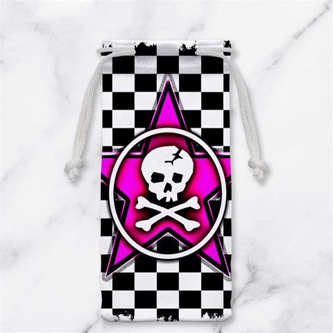 Pink Star Skull Checker Jewelry Bag from ArtsNow.com Back