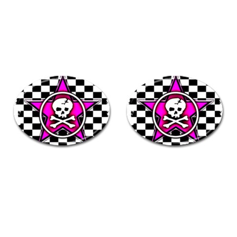 Pink Star Skull Checker Cufflinks (Oval) from ArtsNow.com Front(Pair)