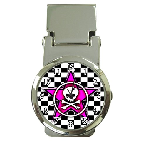 Pink Star Skull Checker Money Clip Watch from ArtsNow.com Front