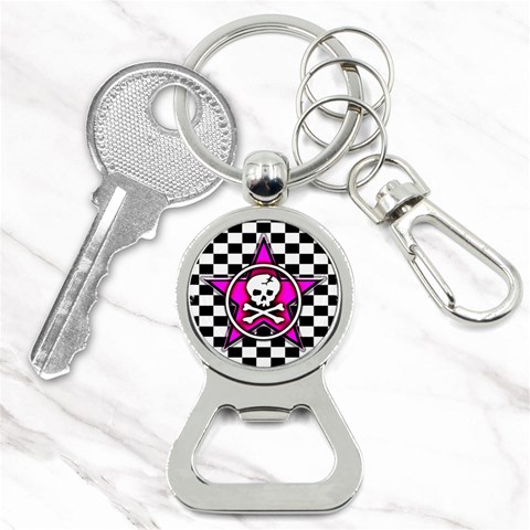 Pink Star Skull Checker Bottle Opener Key Chain from ArtsNow.com Front