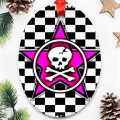 Pink Star Skull Checker Oval Ornament (Two Sides) from ArtsNow.com Front