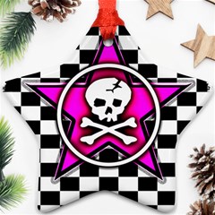 Pink Star Skull Checker Star Ornament (Two Sides) from ArtsNow.com Front