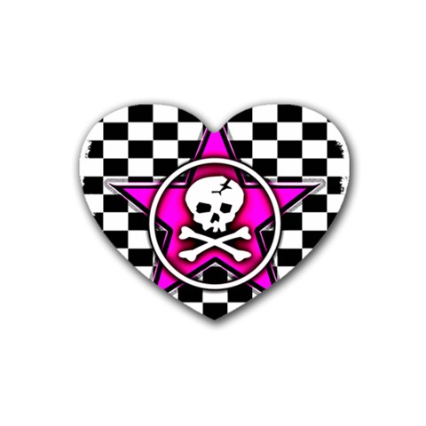 Pink Star Skull Checker Rubber Coaster (Heart) from ArtsNow.com Front