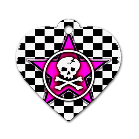 Pink Star Skull Checker Dog Tag Heart (One Side) from ArtsNow.com Front