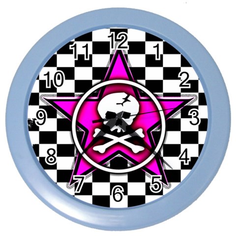 Pink Star Skull Checker Color Wall Clock from ArtsNow.com Front