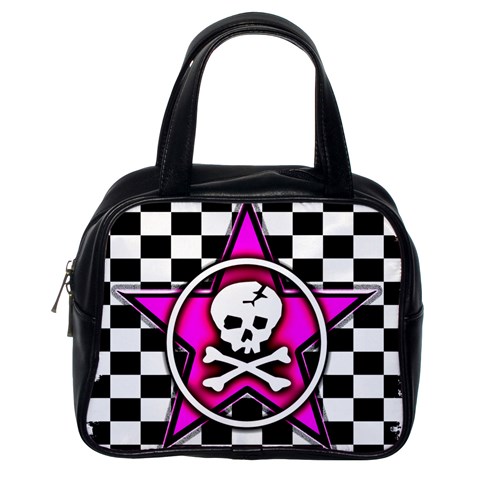 Pink Star Skull Checker Classic Handbag (One Side) from ArtsNow.com Front