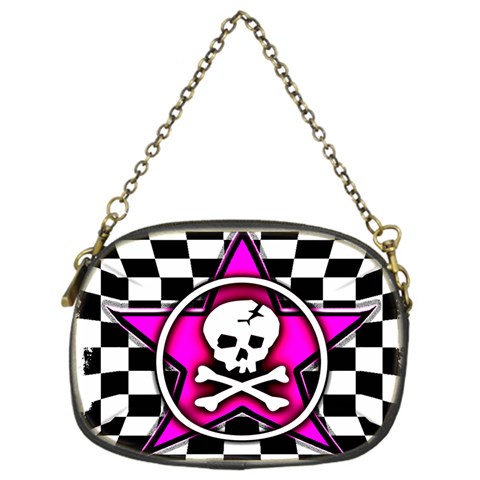 Pink Star Skull Checker Chain Purse (One Side) from ArtsNow.com Front