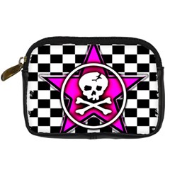 Pink Star Skull Checker Digital Camera Leather Case from ArtsNow.com Front