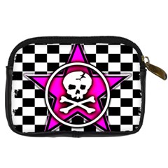 Pink Star Skull Checker Digital Camera Leather Case from ArtsNow.com Back