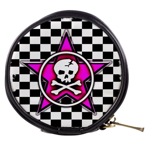 Pink Star Skull Checker Mini Makeup Bag from ArtsNow.com Front