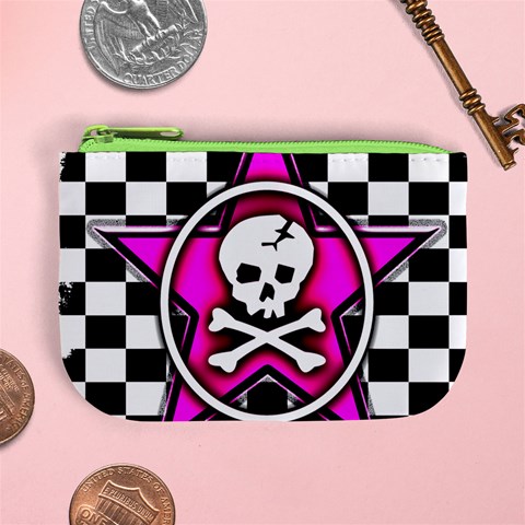 Pink Star Skull Checker Mini Coin Purse from ArtsNow.com Front