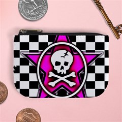 Pink Star Skull Checker Mini Coin Purse from ArtsNow.com Front