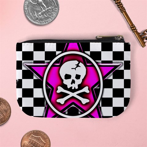 Pink Star Skull Checker Mini Coin Purse from ArtsNow.com Back