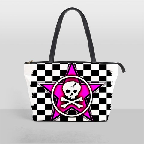 Pink Star Skull Checker Classic Shoulder Handbag from ArtsNow.com Front