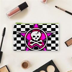 Pink Star Skull Checker Cosmetic Bag (Small) from ArtsNow.com Front