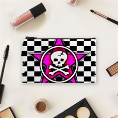 Pink Star Skull Checker Cosmetic Bag (Small) from ArtsNow.com Front