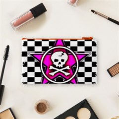 Pink Star Skull Checker Cosmetic Bag (Small) from ArtsNow.com Back