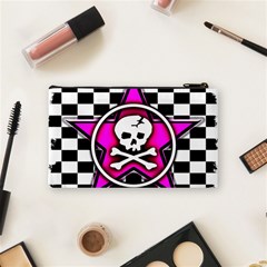 Pink Star Skull Checker Cosmetic Bag (Small) from ArtsNow.com Back