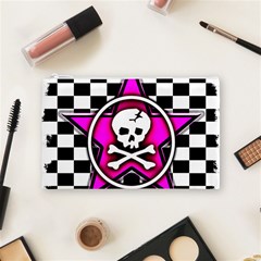 Pink Star Skull Checker Cosmetic Bag (Medium) from ArtsNow.com Front