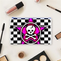 Pink Star Skull Checker Cosmetic Bag (Medium) from ArtsNow.com Front