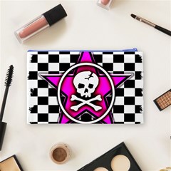 Pink Star Skull Checker Cosmetic Bag (Medium) from ArtsNow.com Back