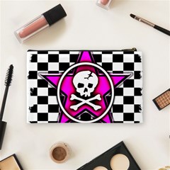 Pink Star Skull Checker Cosmetic Bag (Medium) from ArtsNow.com Back