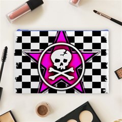 Pink Star Skull Checker Cosmetic Bag (Large) from ArtsNow.com Front