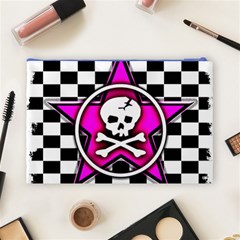 Pink Star Skull Checker Cosmetic Bag (Large) from ArtsNow.com Back