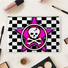 Pink Star Skull Checker Cosmetic Bag (Large) from ArtsNow.com Back