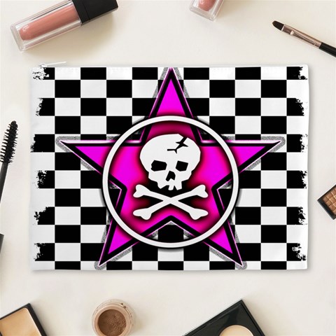 Pink Star Skull Checker Cosmetic Bag (XL) from ArtsNow.com Front