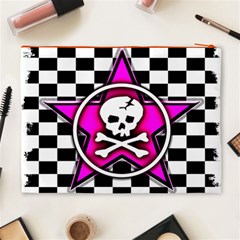 Pink Star Skull Checker Cosmetic Bag (XL) from ArtsNow.com Back