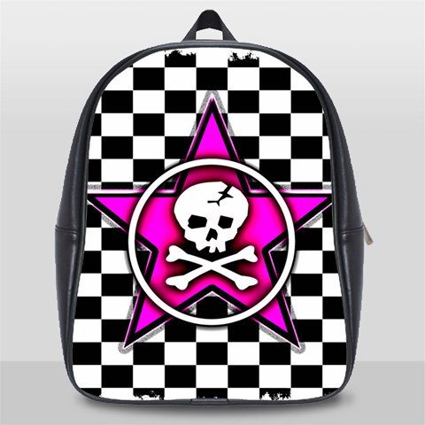 Pink Star Skull Checker School Bag (Large) from ArtsNow.com Front