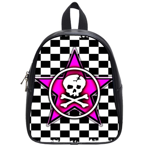 Pink Star Skull Checker School Bag (Small) from ArtsNow.com Front