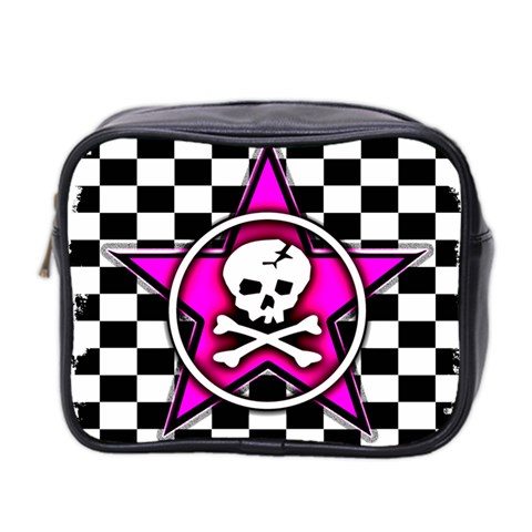 Pink Star Skull Checker Mini Toiletries Bag (Two Sides) from ArtsNow.com Front