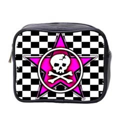 Pink Star Skull Checker Mini Toiletries Bag (Two Sides) from ArtsNow.com Front