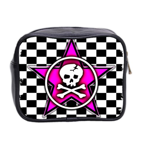 Pink Star Skull Checker Mini Toiletries Bag (Two Sides) from ArtsNow.com Back