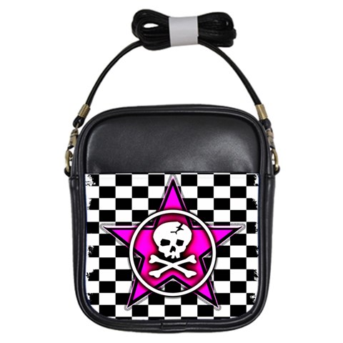 Pink Star Skull Checker Girls Sling Bag from ArtsNow.com Front