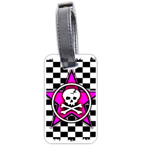 Pink Star Skull Checker Luggage Tag (one side) from ArtsNow.com Front