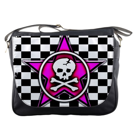 Pink Star Skull Checker Messenger Bag from ArtsNow.com Front