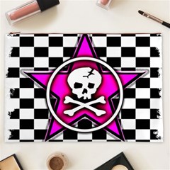 Pink Star Skull Checker Cosmetic Bag (XXL) from ArtsNow.com Front