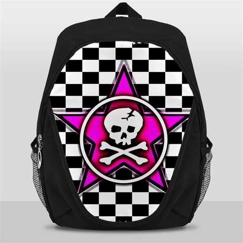 Pink Star Skull Checker Backpack Bag from ArtsNow.com Front