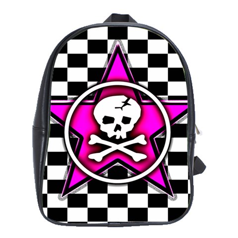 Pink Star Skull Checker School Bag (XL) from ArtsNow.com Front