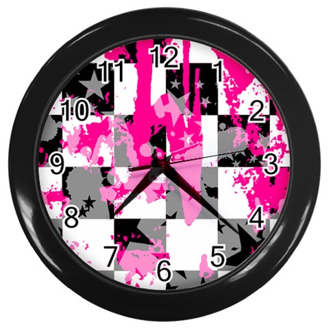 Pink Star Splatter Wall Clock (Black) from ArtsNow.com Front